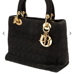 Dior Black Quilted Lady Dior Satchel with Gold Charms